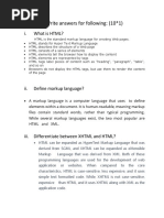 Question 1: Write Answers For Following: (10 1) : I. What Is HTML?