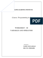 Course: Programming in R: Worksheet - Iii Variables and Operators