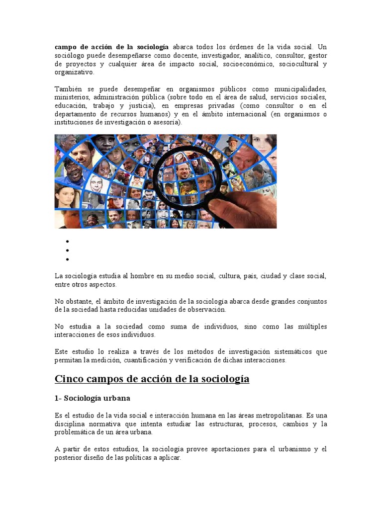 Cinco campos de acción de la sociología Sociología