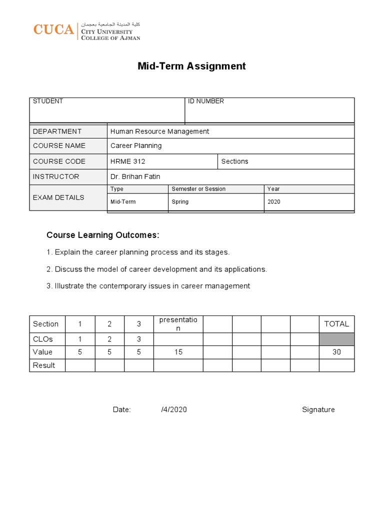 Mid-Term Exam: Career Planning Analysis | PDF | Performance Appraisal ...