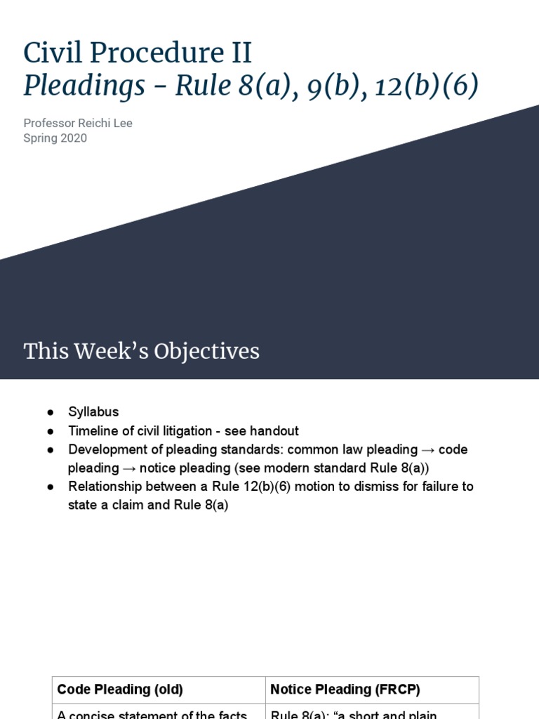 1 Pleadings (Part 1) PDF Federal Rules Of Civil Procedure Pleading