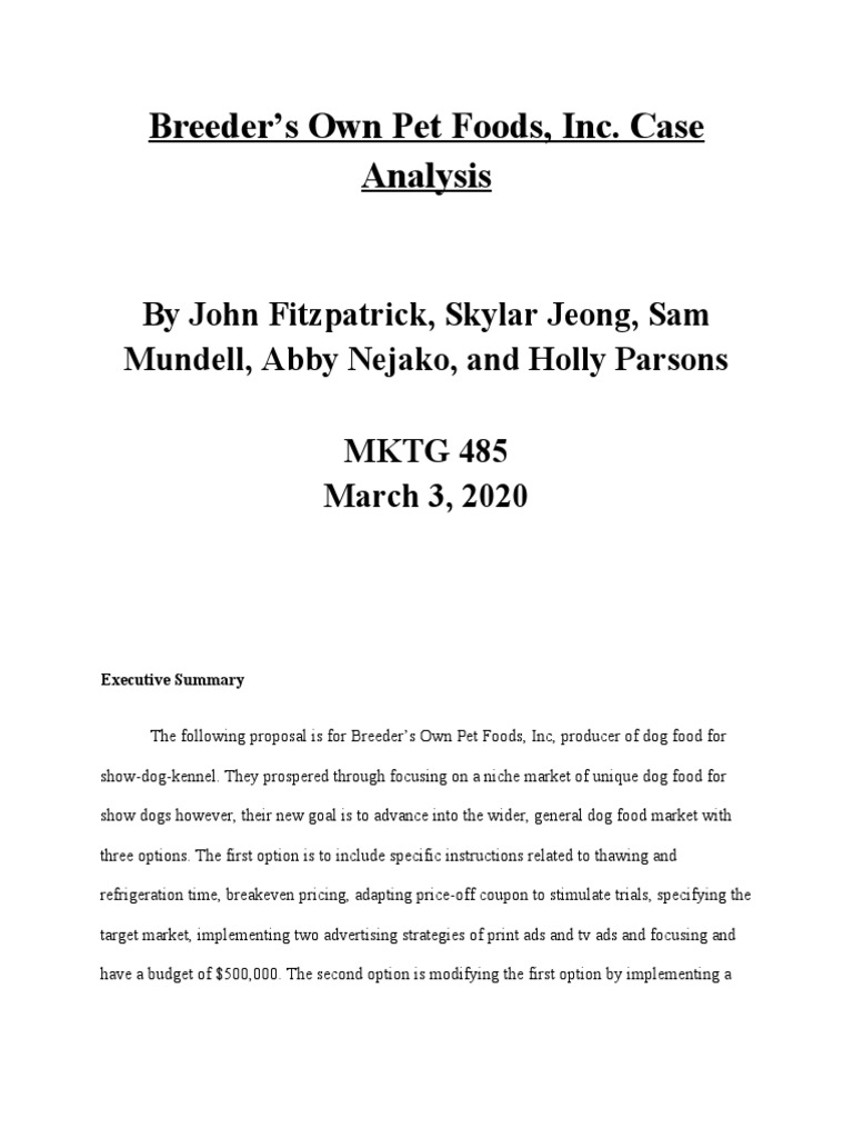 Breeder's Own Pet Foods, Inc. Case Analysis PDF Advertising Coupon