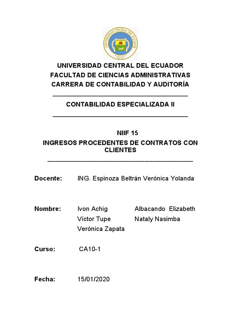 Niif 15 | PDF | normas internacionales de INFORMACION FINANCIERA | Cliente