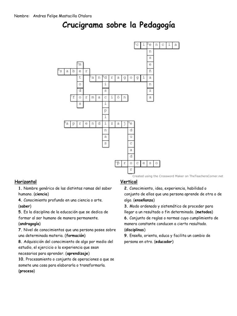 Crucigrama Sobre La Pedagogia - Resuelto | PDF | Teoría de la educación
