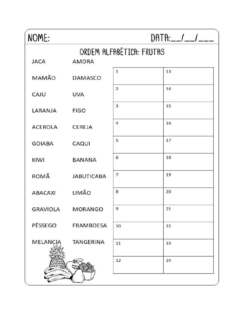 Ordem Alfabética das Frutas | PDF