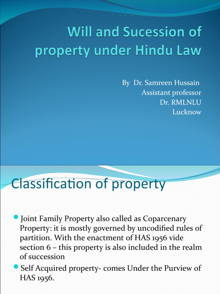 Property Classification and Succession in India | PDF | Will And ...