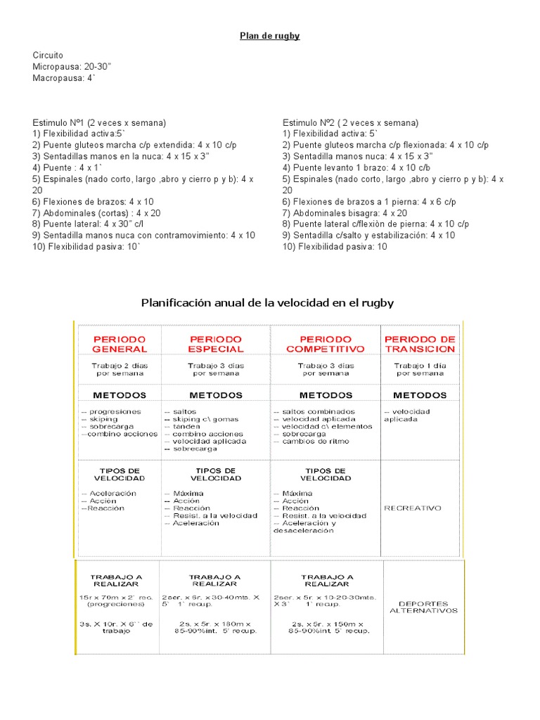Plan de Entrenamiento de Rugby 2023 | PDF