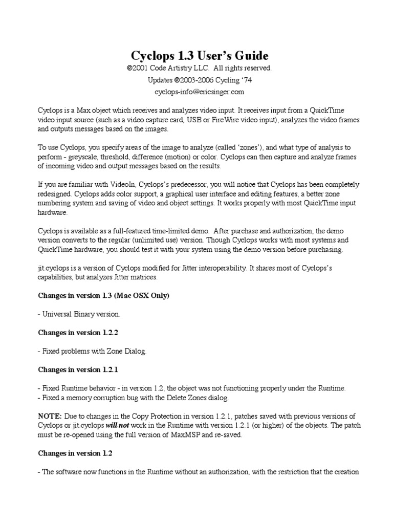 Cyclops 1.3 User's Guide: Changes in Version 1.3 (Mac OSX Only) | PDF ...