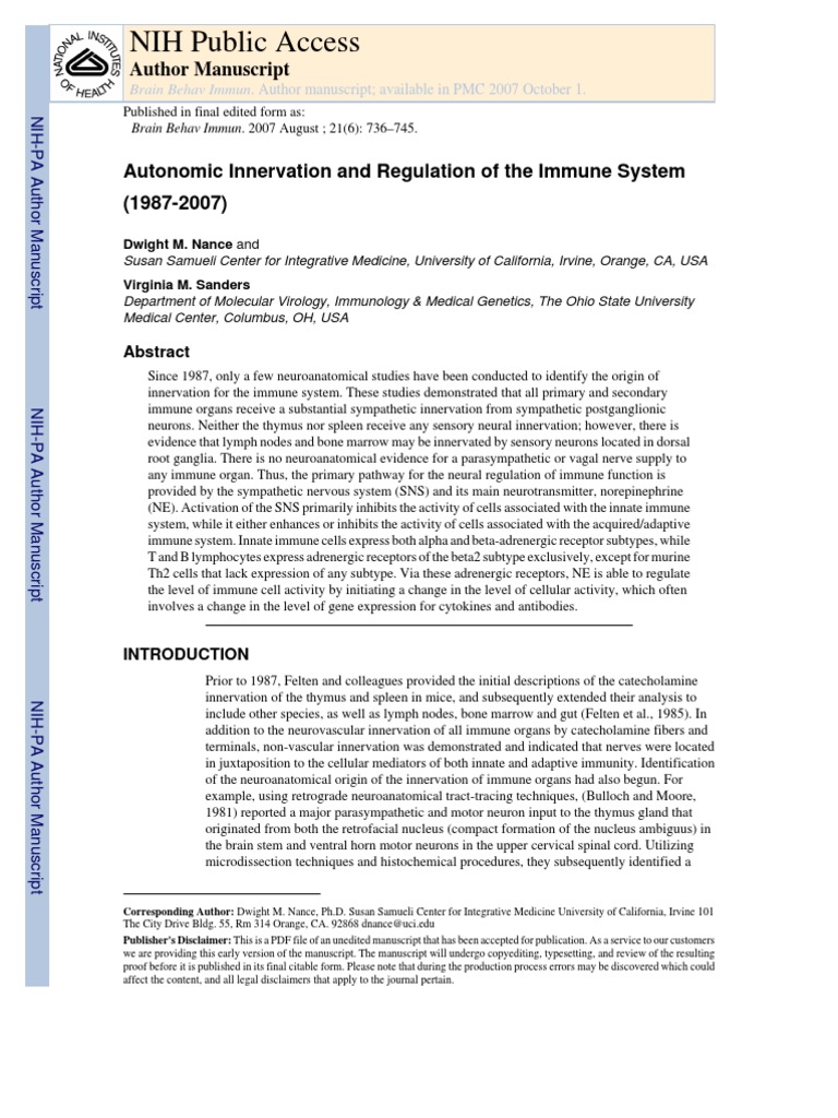 Neural Regulation of Immune System | PDF | Innate Immune System ...