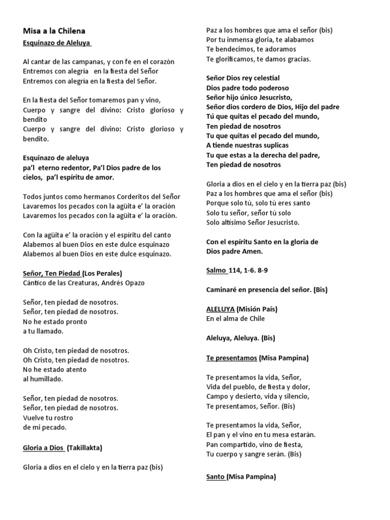 Misa a la Chilena: Letras y Acordes | PDF | Misa (liturgia) | Cristo ...