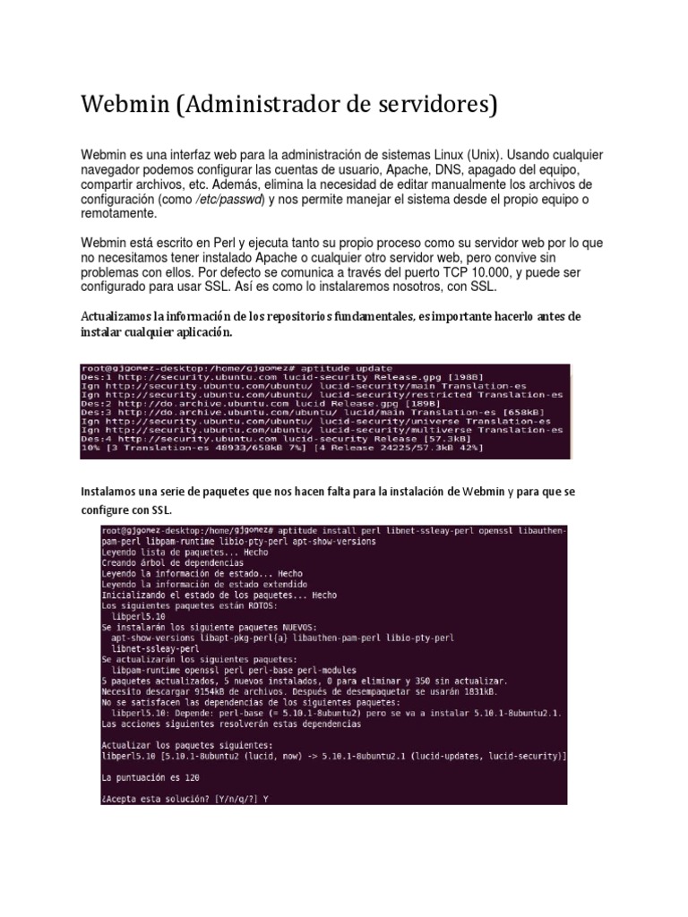 Instalación y Uso de Webmin en Linux | PDF | Servidor web | Internet y web
