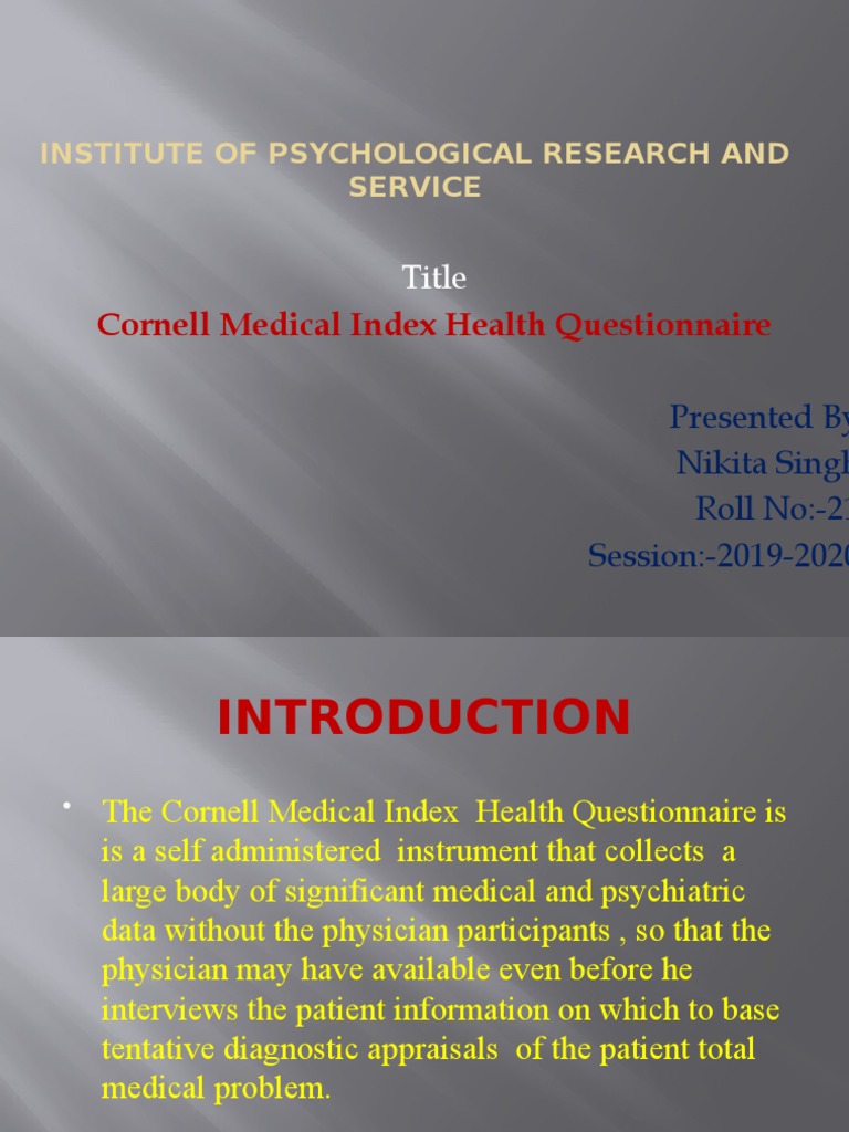Cornell Medical Index Health Questionnaire: Title | PDF | Physician ...