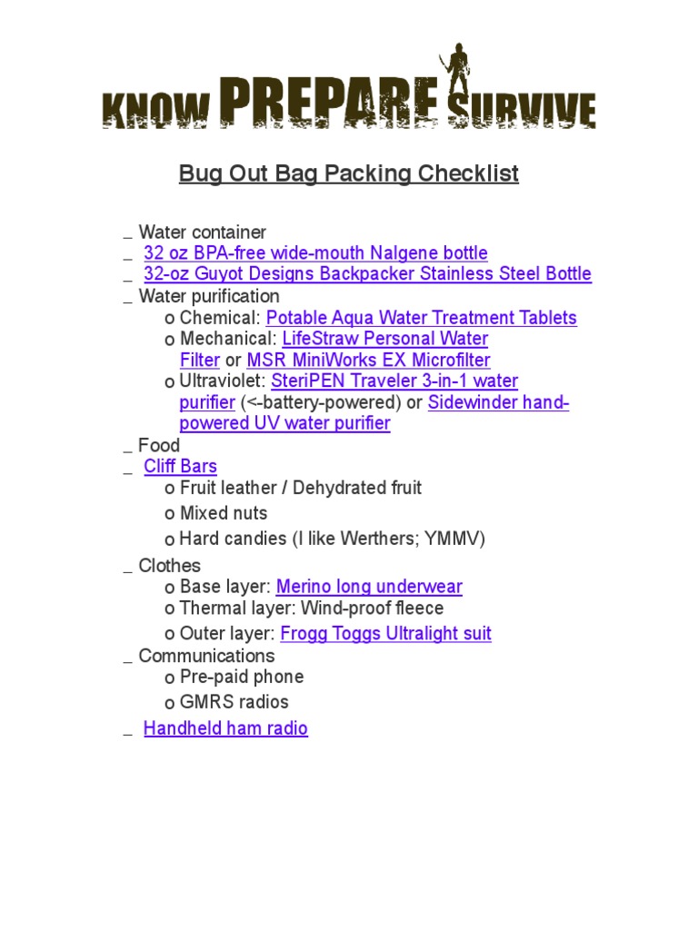 Bug Out Bag Essentials Checklist | PDF