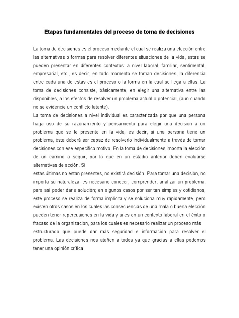 Etapas de la Toma de Decisiones | PDF | Racionalidad | Toma de decisiones