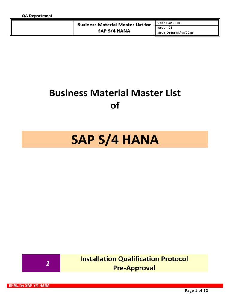 Sap S/4 Hana Business Material Master List of PDF Verification And