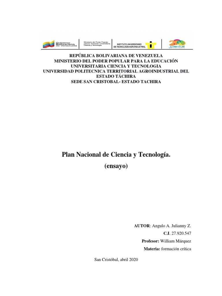 Plan Nacional de Ciencia y Tecnología | PDF | Venezuela | Innovación