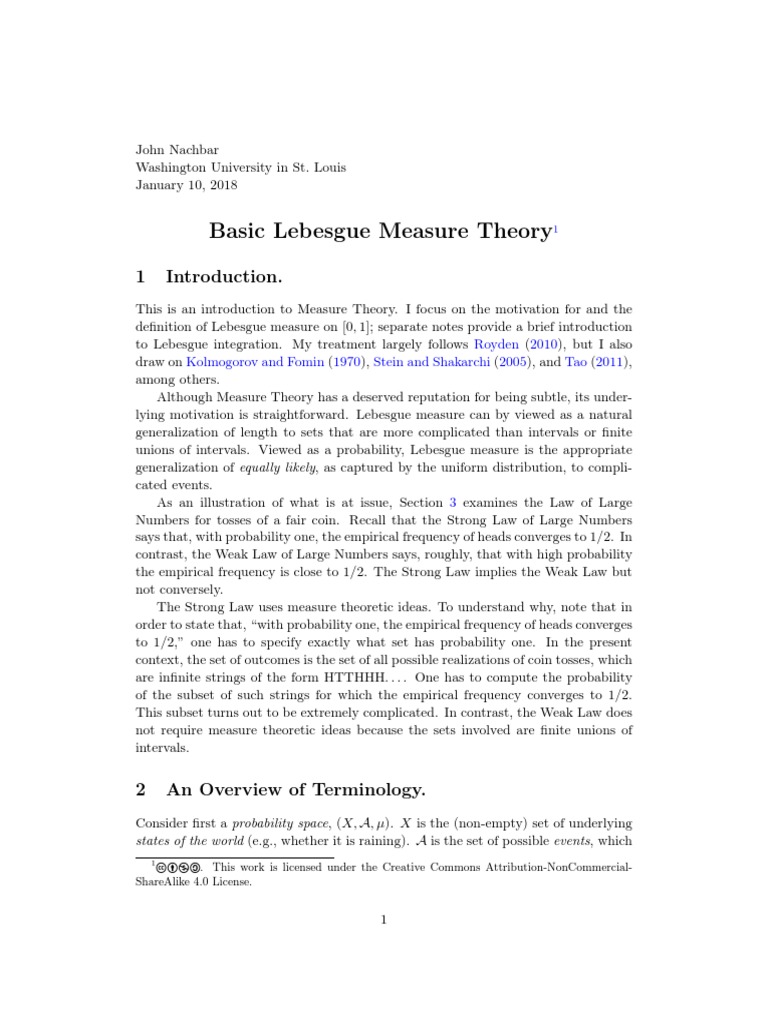 Basic Lebesgue Measure Theory: Royden 2010 Kolmogorov and Fomin 1970 ...