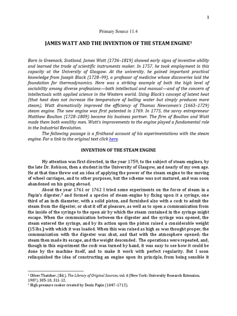 History of Steam Engine PDF Steam Engine James Watt