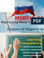 EsP G10 MODULE 16 LC 3 and 4 Mga Isyung Moral Tungkol Sa Paggawa at Paggamit NG Kapangyarihan