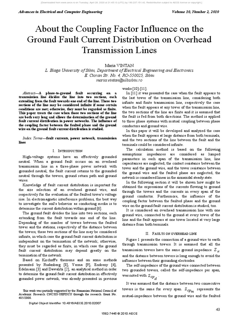 About The Coupling Factor Influence On The Ground Fault Current PDF