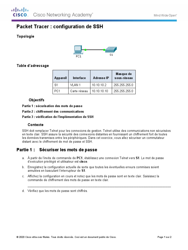 5.2.1.4 Packet Tracer - Configuring SSH Instruction | PDF | Enveloppe ...