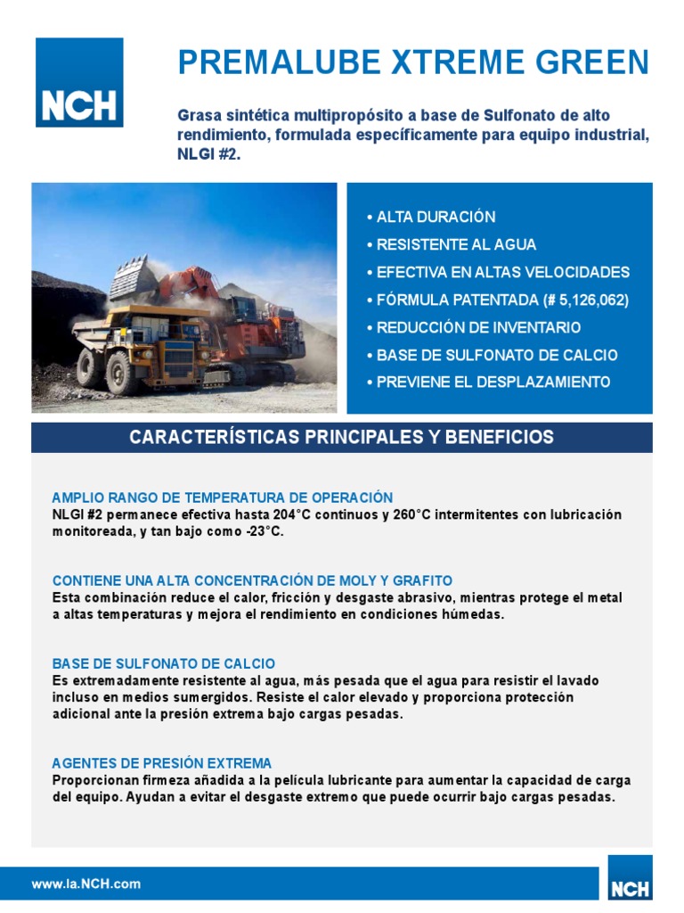 NCH Lubricants La 325j Premalube Xtreme Green 2017 PDF Lubricante Sustancias químicas