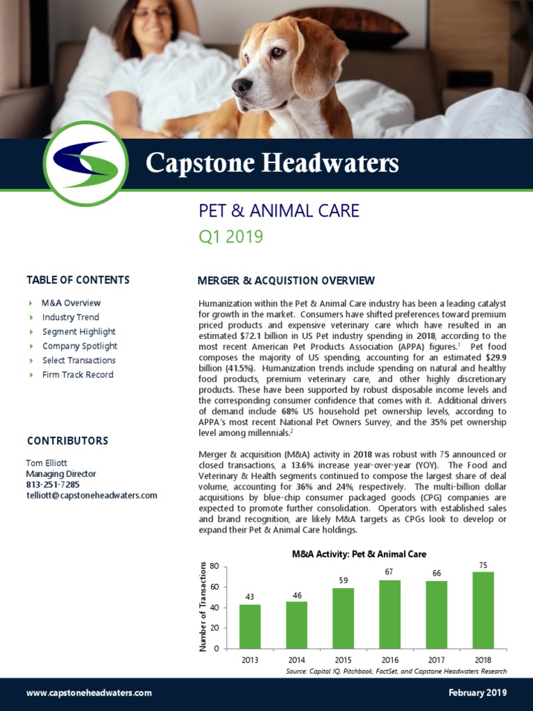 Capstone Headwaters Pet & Animal Care M&A Covereage Report - Q1 2019 ...