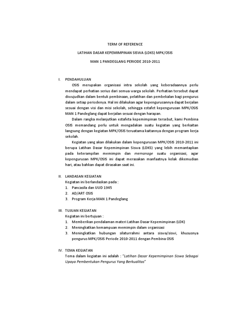 Term of Reference (Tor)