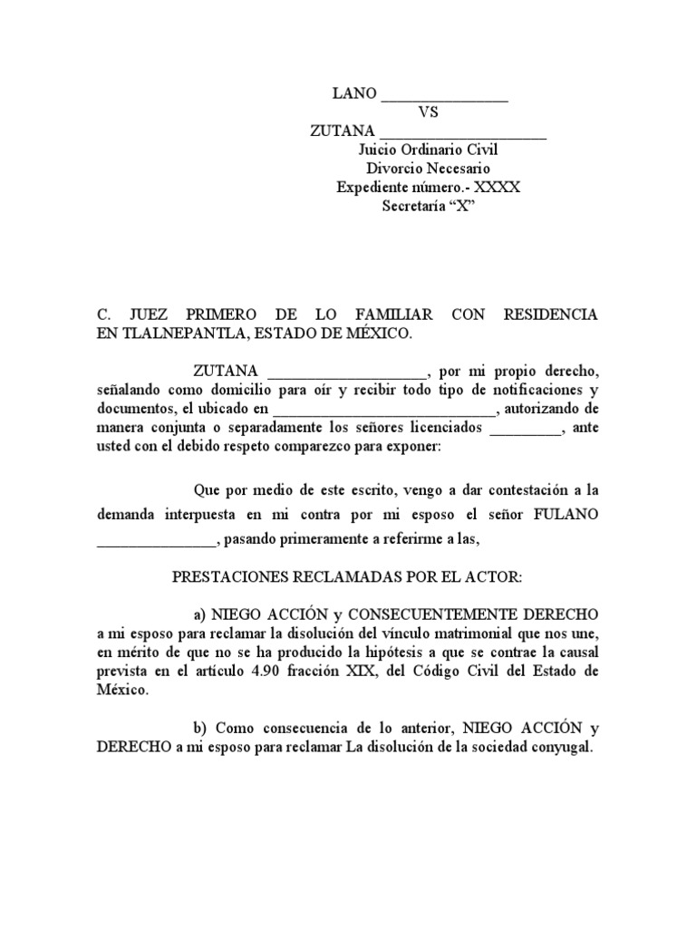 Contestación a Demanda Familiar | PDF | Pensión alimenticia | Demanda ...