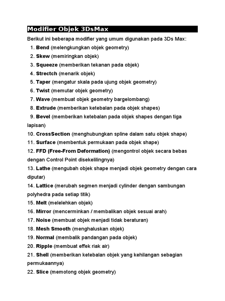 Modifier Umum dalam 3Ds Max | PDF