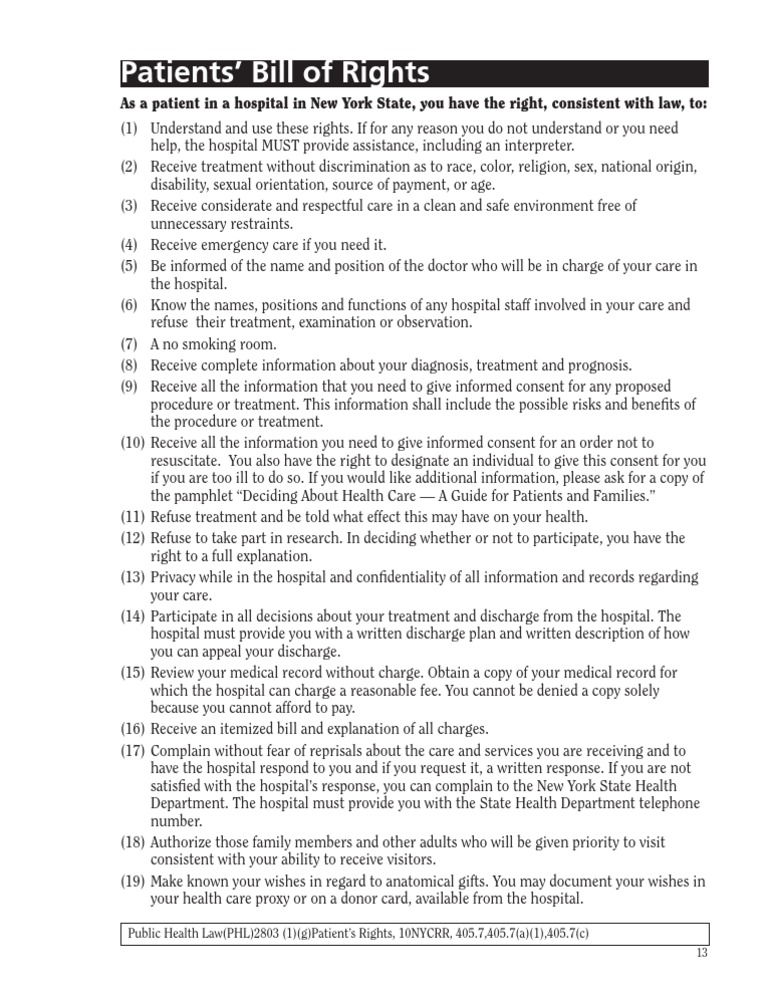 13 Patients' Bill of Rights in NY | PDF | Medical Record | Informed Consent