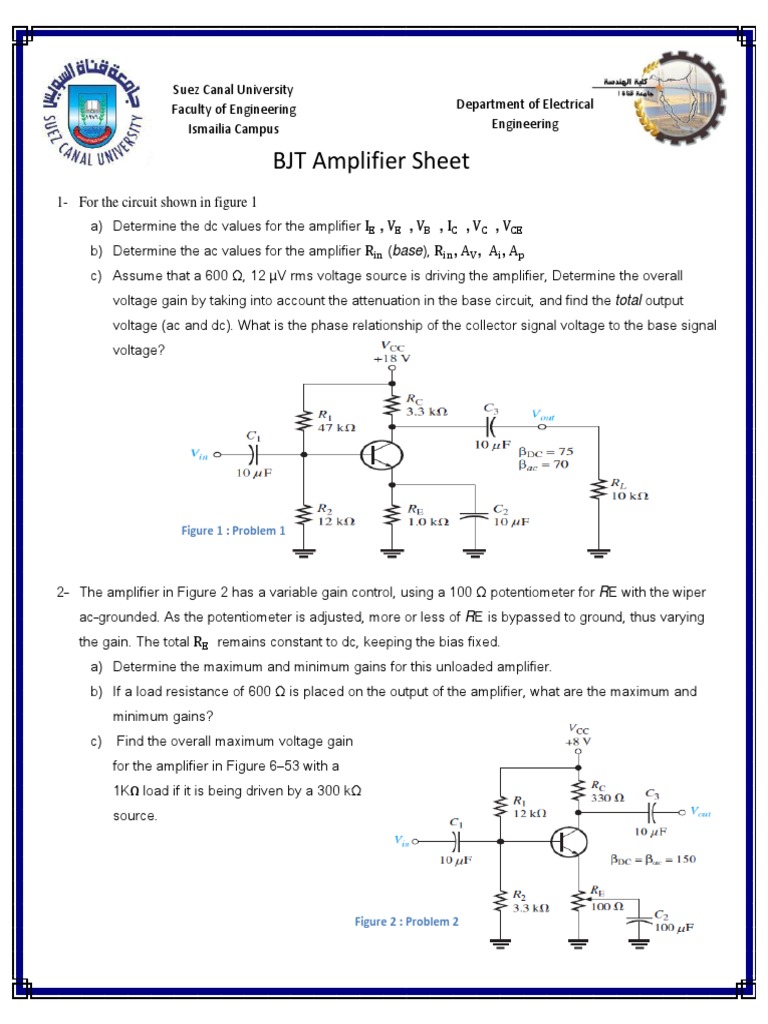 BJT Amplifier Sheet 1 PDF | Download Free PDF | Amplifier | Electrical ...