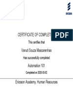 Certificate of Completion Vanuti Souza Mascarenhas Automation 101 Ericsson Academy, Human Resources