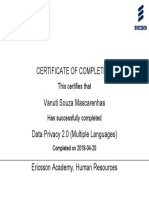 Certificate of Completion Vanuti Souza Mascarenhas Data Privacy 2.0 (Multiple Languages) Ericsson Academy, Human Resources