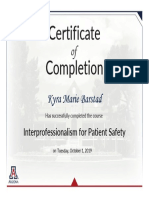 Patient Safety Interprofessional Event Certificate Interprofessionalism For Patient Safety 2019 Barstad 1