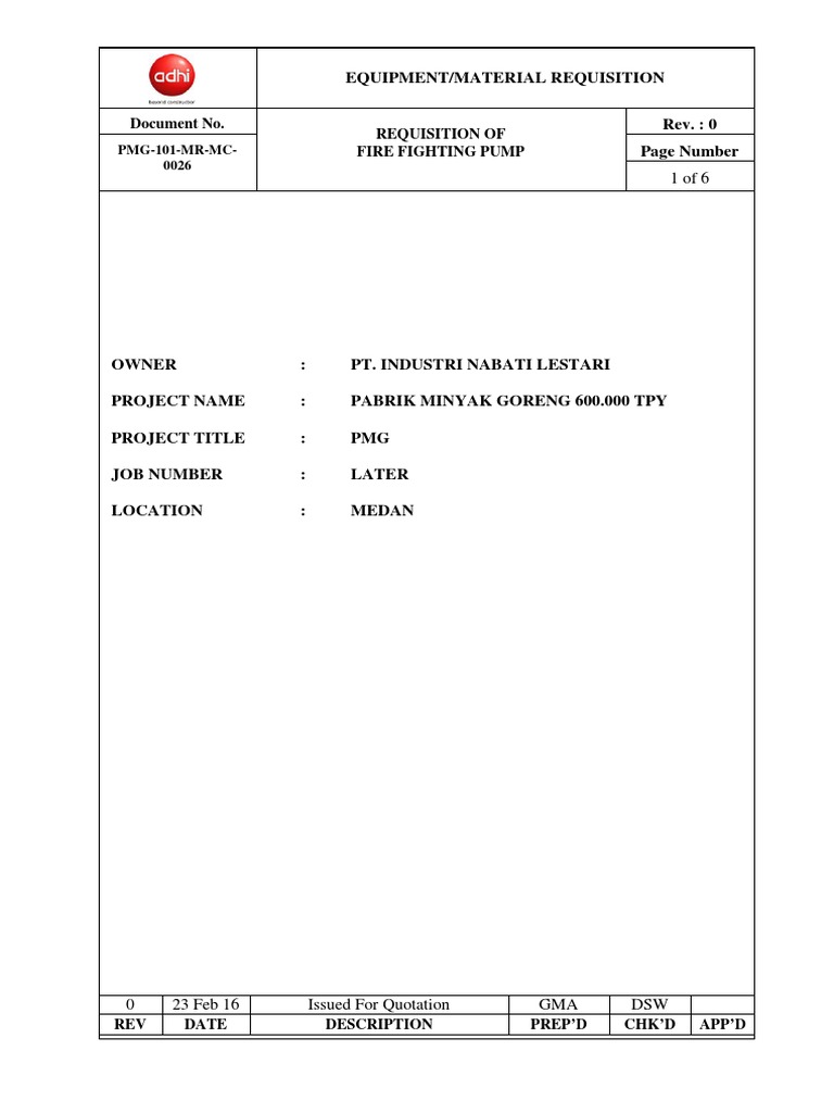 Fire Fighting Pump Requisition Document | PDF | Specification ...