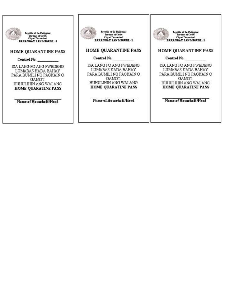 Home Quarantine Pass Guidelines | PDF