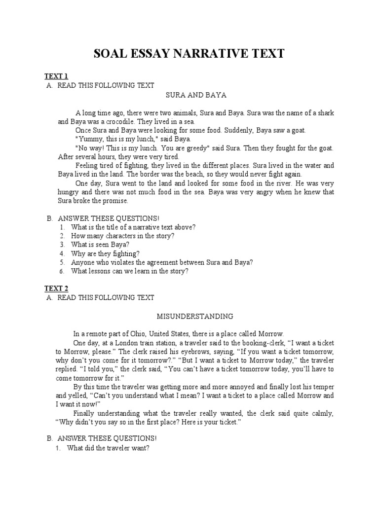 Latihan 2 soal essay narrative text pdf