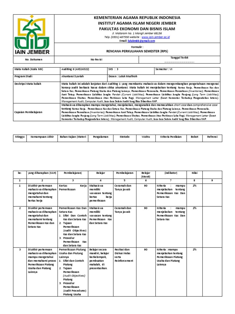 Rencana Perkuliahan Auditing II | PDF