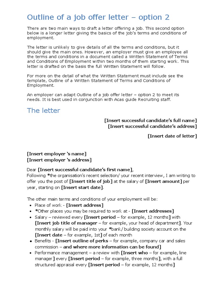 Outline of A Job Offer Letter - Option 2 | PDF | Workweek And 