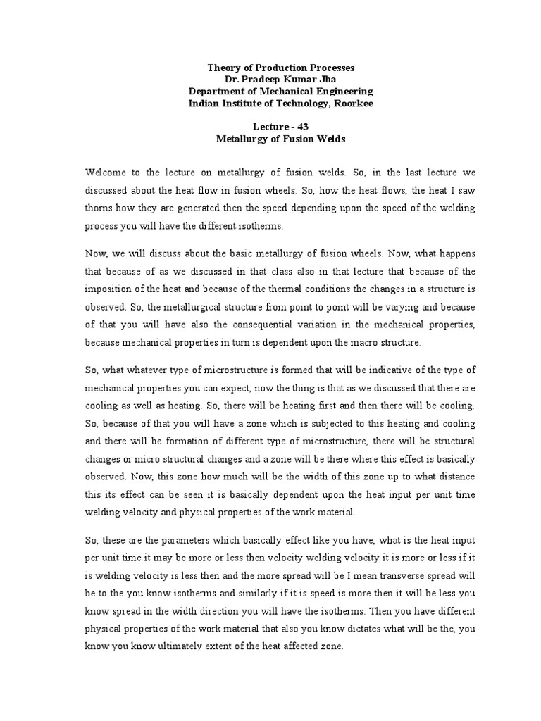 Metallurgy of Fusion Welding Nptel PDF PDF Casting (Metalworking) Freezing