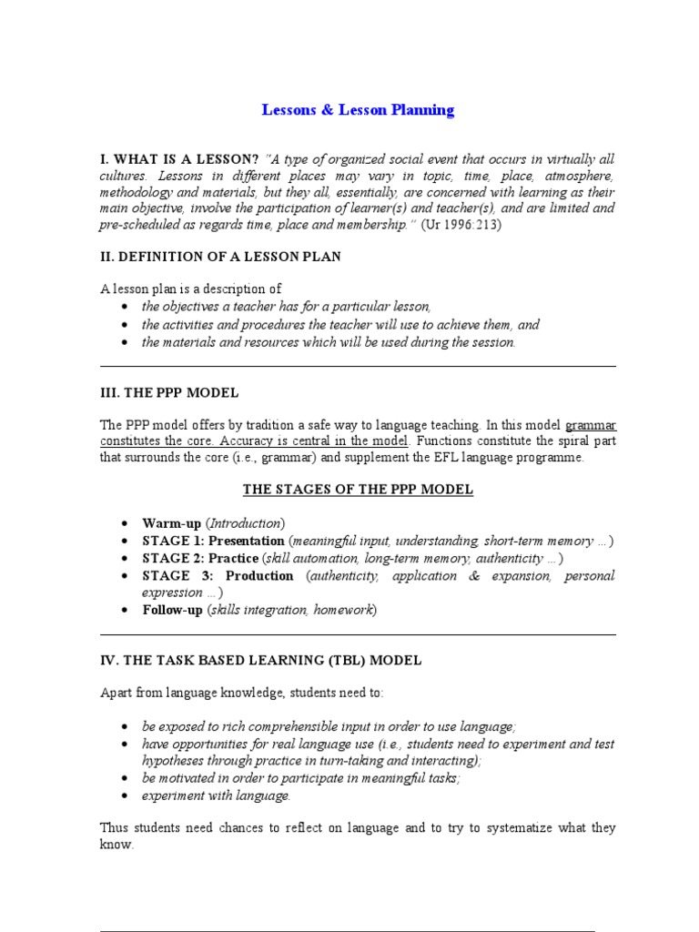 Lesson Planning Lecture Notes PDF Lesson Plan Learning