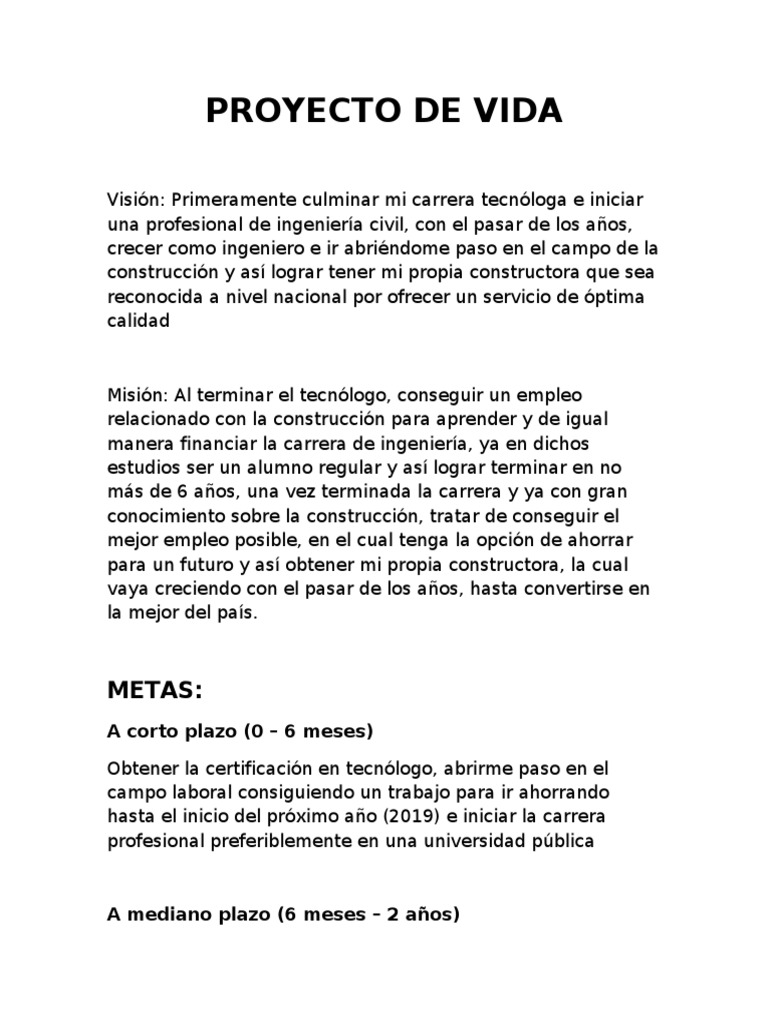 Proyecto de Vida | PDF | Crecimiento personal y profesional | Negocios