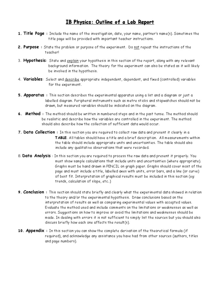Physics Outline of Lab Report | PDF | Experiment | Data