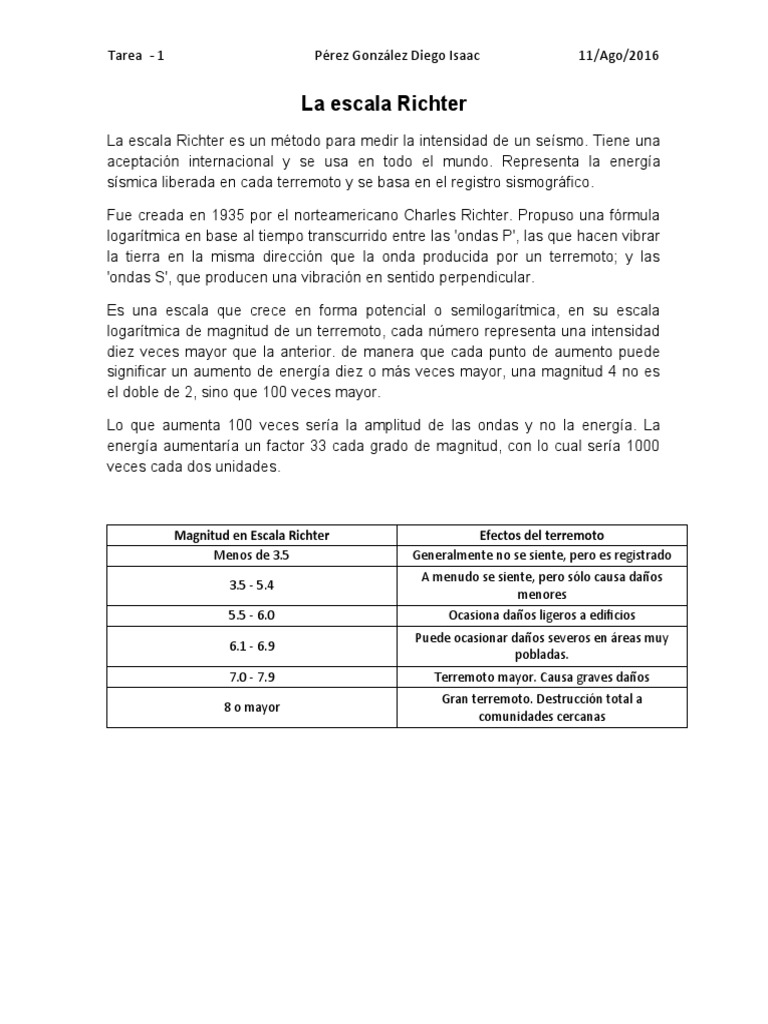 Fórmula y Escala de Richter | PDF