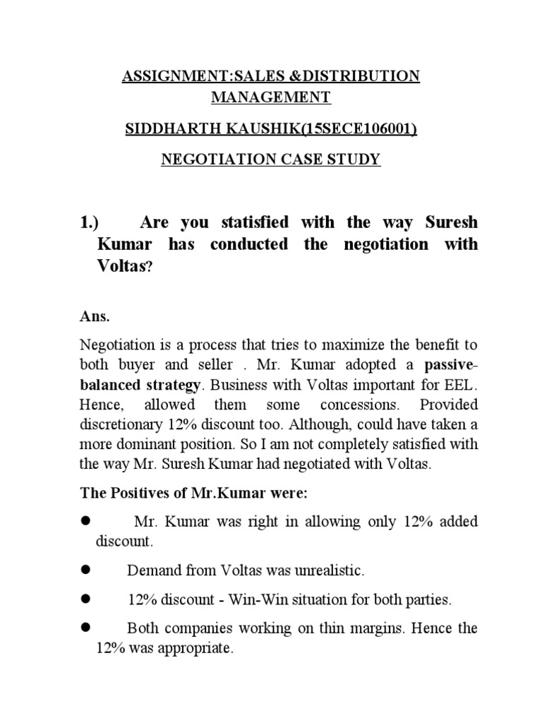 Sales & Distribution Case Study PDF Negotiation Market (Economics)