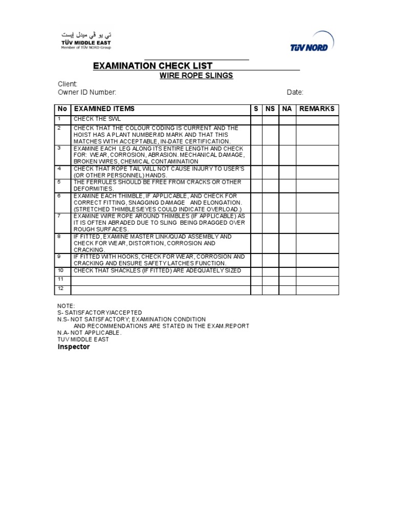 Wire Rope Sling Inspection Checklist | PDF