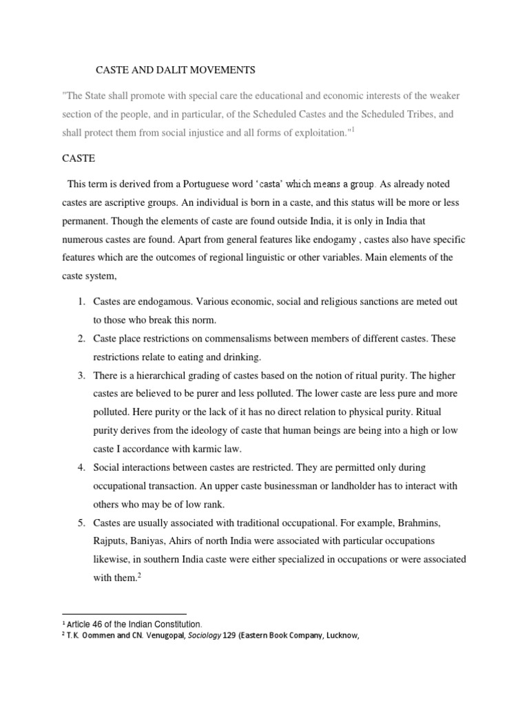 CASTE AND DALIT MOVEMENTS Sociology | PDF | Caste | Dalit