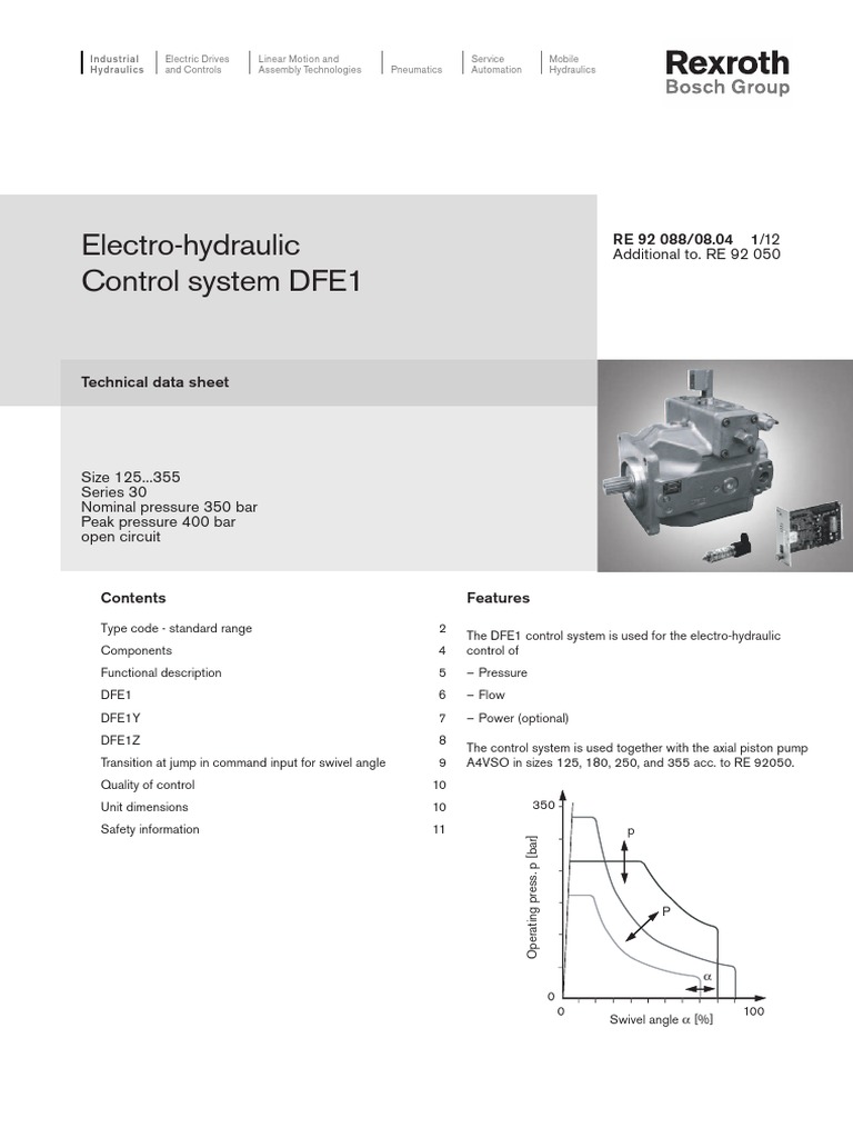 Electro Hydraulic Control System Dfe1 Re 92 088 08 04 1 12 Additional To Re 92 050 Control System Pump