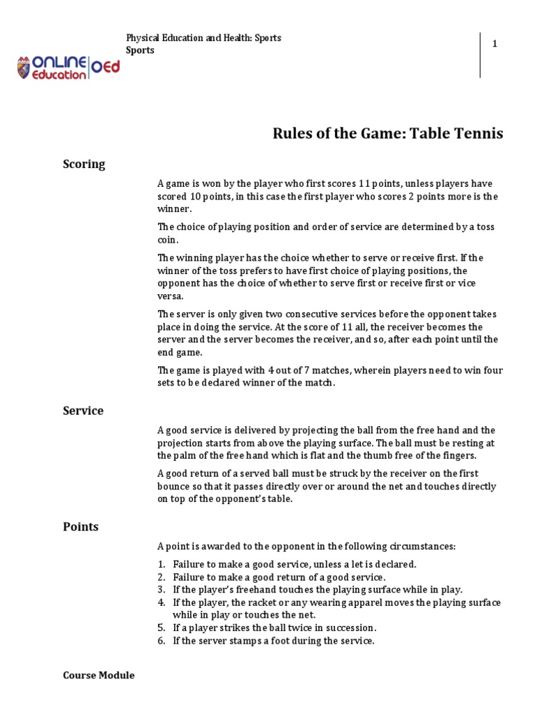 Lesson 4 How To Play Table Tennis PDF Table Tennis Sports Rules